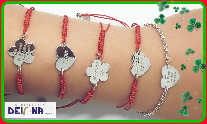 My Jewels: Bracciale in argento 925‰ e cordino rosso per la Festa della Mamma con dedica.