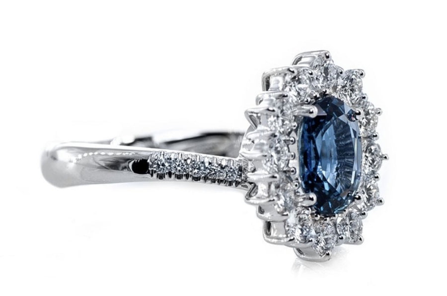 Mirco Visconti - Anello da Donna  in oro bianco con zaffiro blu e diamanti natur