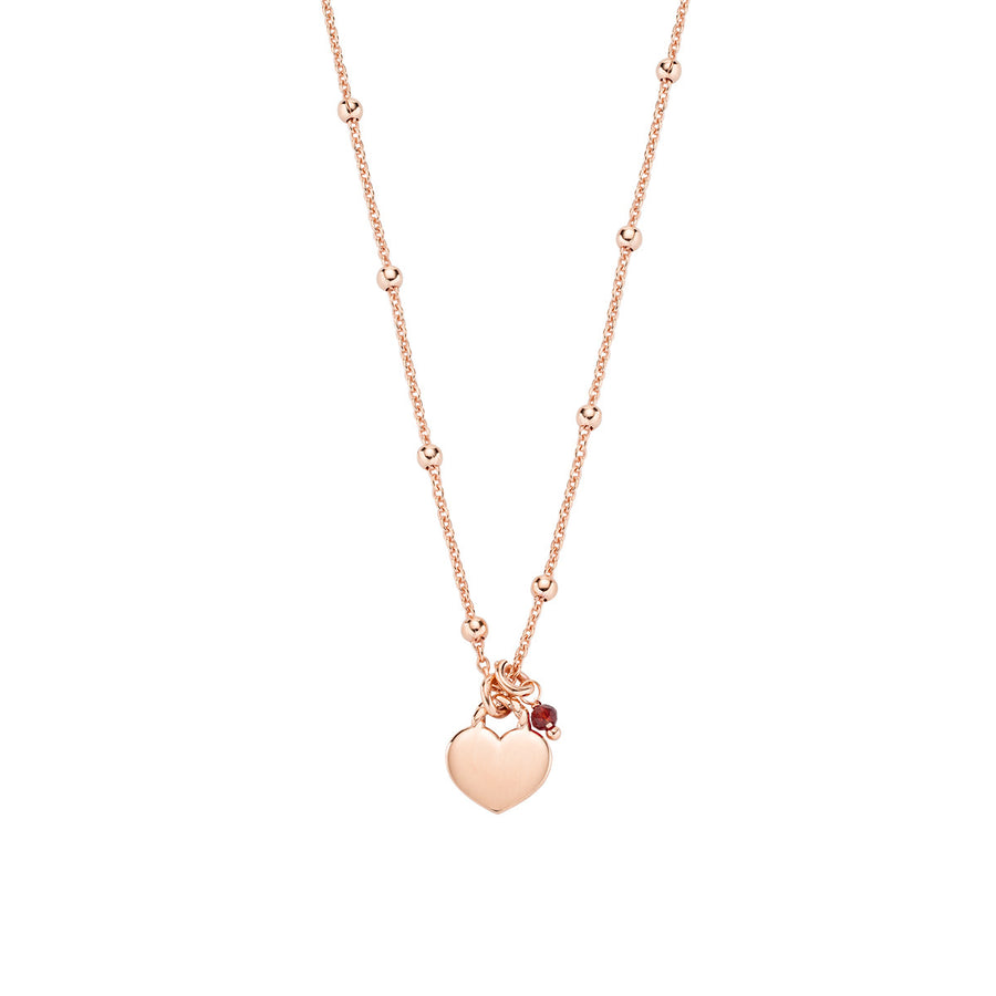 Amen - Collana da donna in argento rose gold con cuore e cristalli rubino