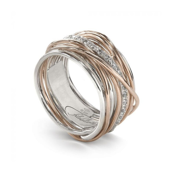 Filodellavita: anello in oro 9Kt, argento e diamanti fatto a mano in Italia