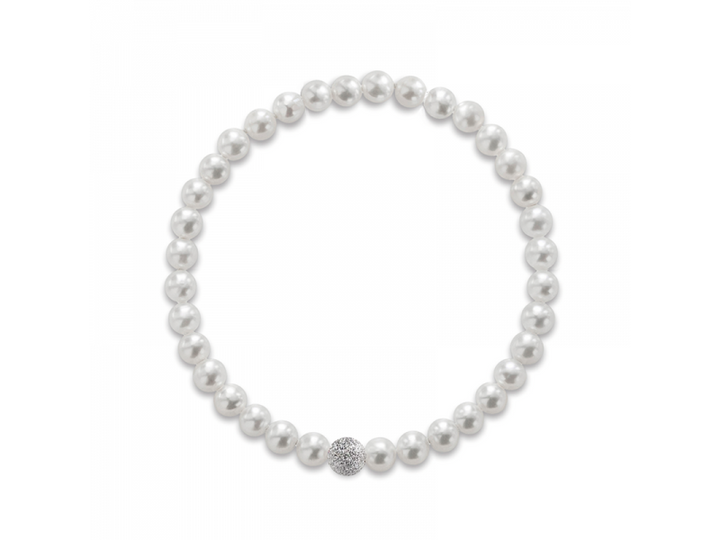 Le Lune - Bracciale elastico perle d’acqua dolce con elemento in oro bianco puntinato 18 Kt