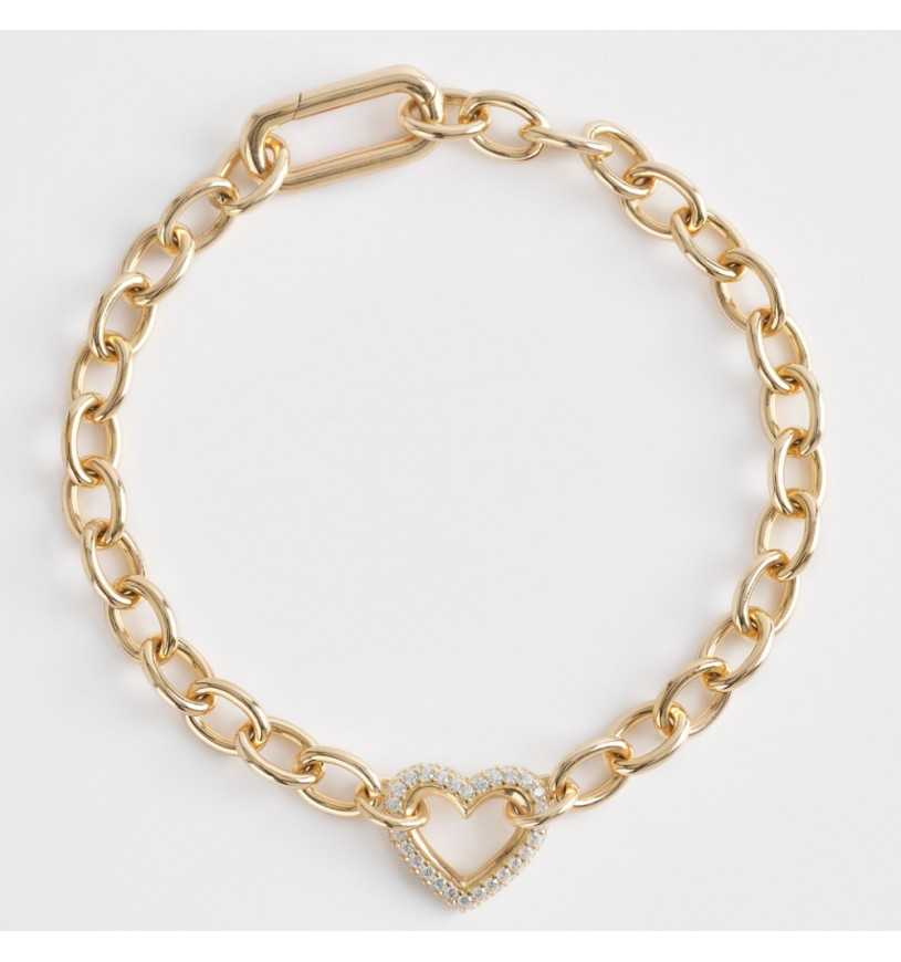 Mabina - Bracciale da donna in argento dorato e cuore con pavé di zirconi