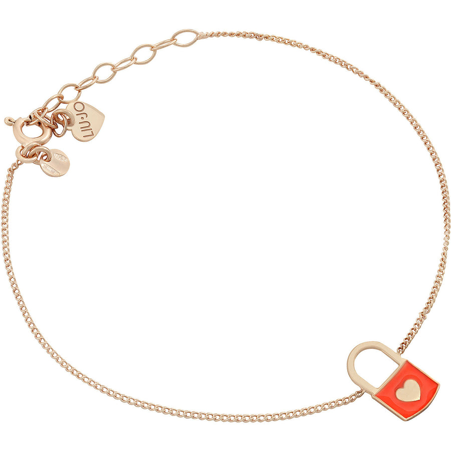 Liu Jo - Bracciale da DONNA IN ARGENTO ROSE GOLD CON LUCCHETTO SMALTATO ROSSO E