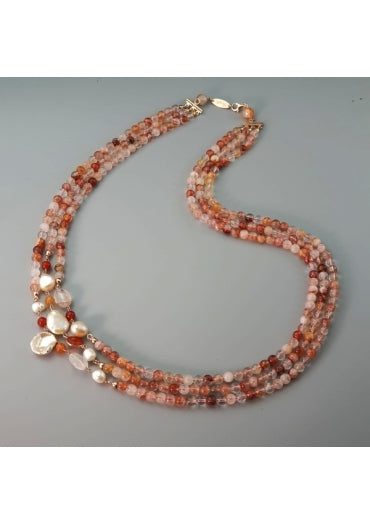 Marakò - Collana Armony quarzo cipria 6mm perle coltivate