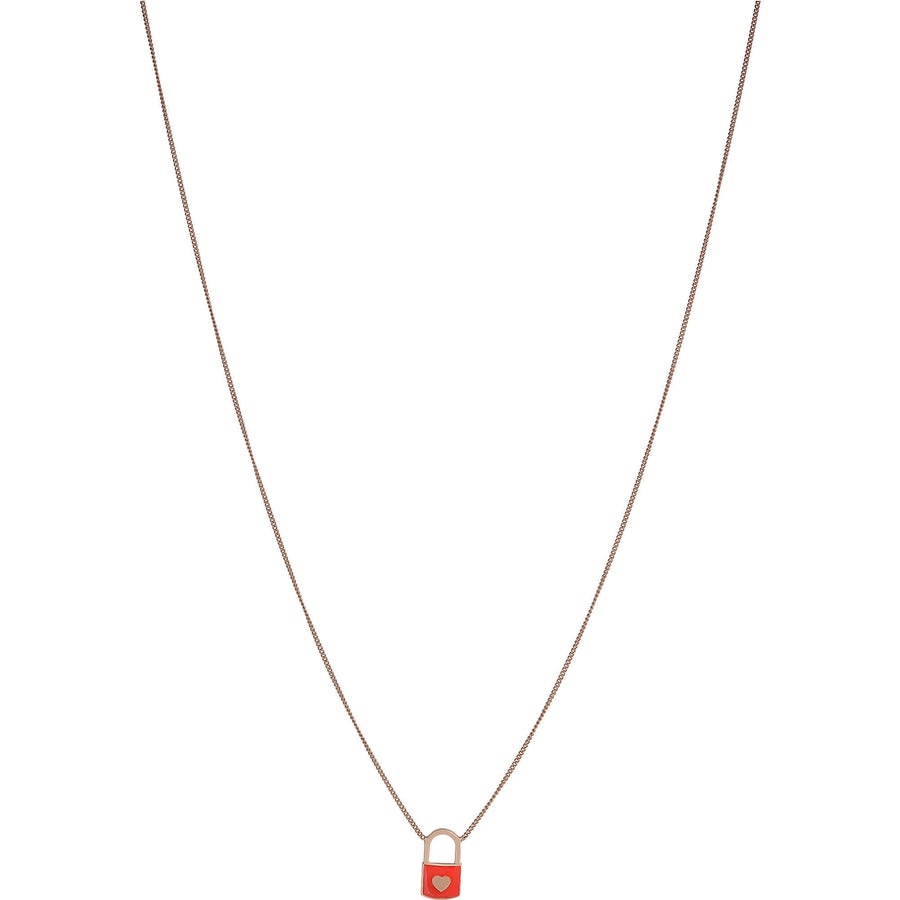 Liu Jo - Collana in argento  rosè con lucchetto con cuore smaltato rosso