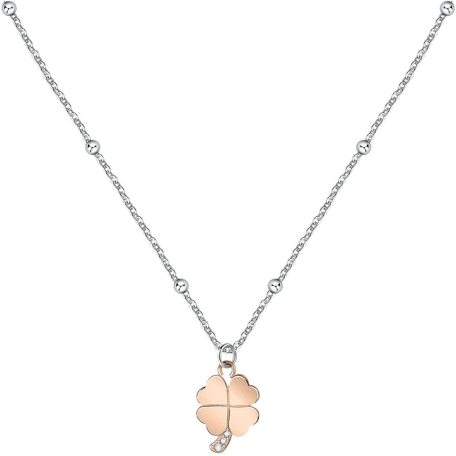 Morellato - Collana da donna in acciaio rose gold con quadrifoglio portafortuna