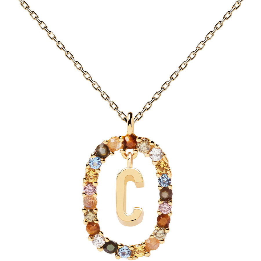 PdPaola - Collana Linea letters con iniziale C da donna in argento dorato e piet