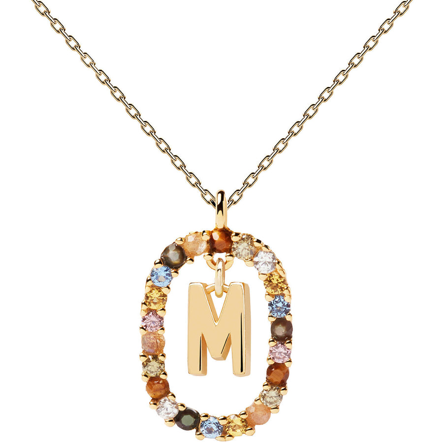 Collana Linea letters con iniziale M da donna in argento dorato e piet