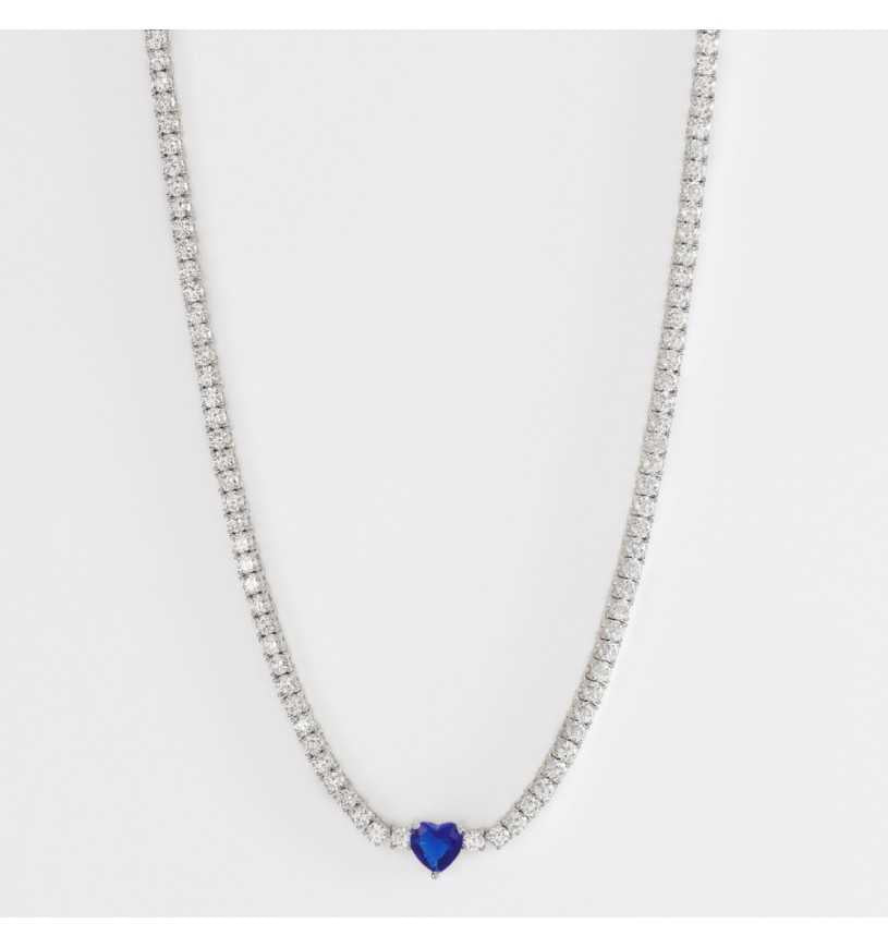 Mabina - Girocollo da donna modello tennis in argento con centrale a cuore con z