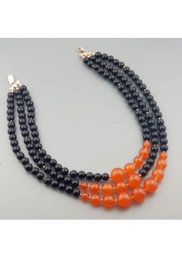 Marakò - Collier tre fili, agata nera e agata arancione