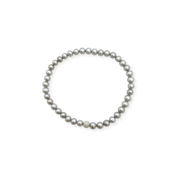 Le Lune - Bracciale elastico perle d’acqua dolce con elemento in oro bianco puntinato 18 Kt
