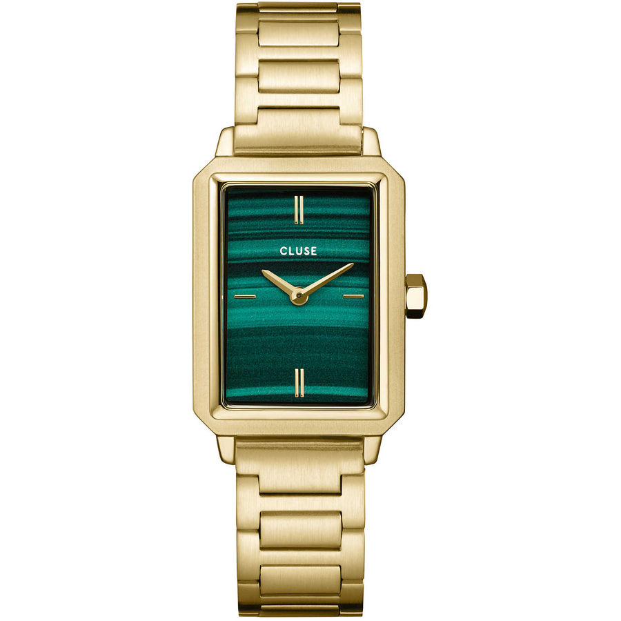 Cluse - Orologio solo tempo da donna, FLUETTE, dorato e quadrante verde