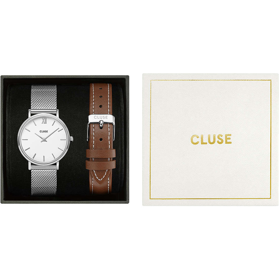 CLUSE - Gift Box Con Orologio Solo Tempo Donna Cluse Minuit Mesh e Cinturino Cuo