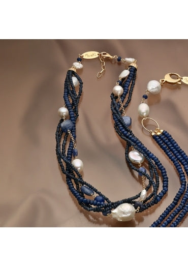 Marakò - Torchon agata blu, zaffiri, perle di fiume